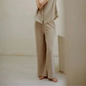 A.REN Woven Cotton Gauze Wide Leg Pants with Pockets